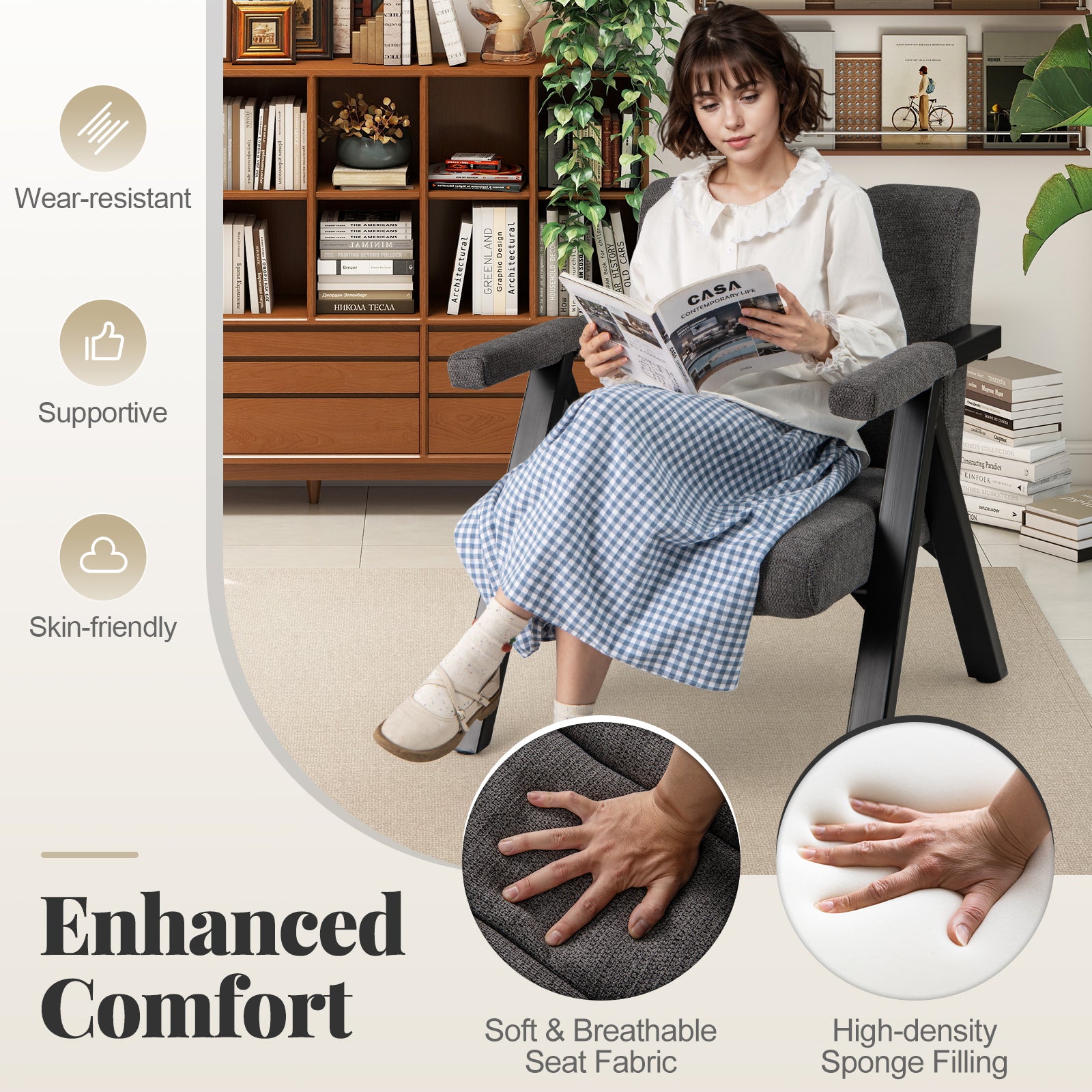 Oversized Accent Chair with Metal Frame and Armrests, Gray Accent Chairs at Gallery Canada