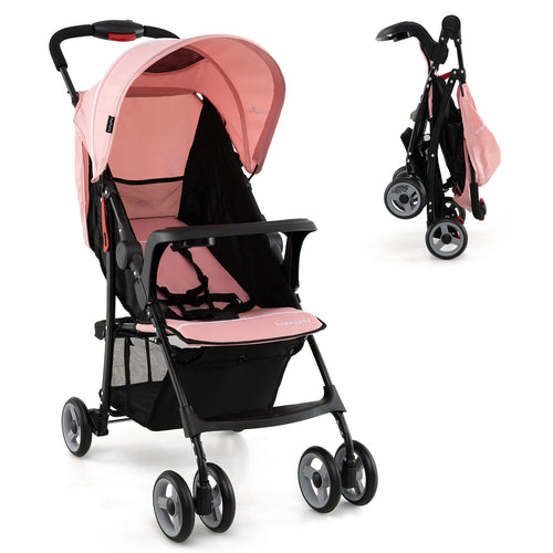 Toddler Travel Stroller, Airplane Canopy, Adjustable Backrest, Pink