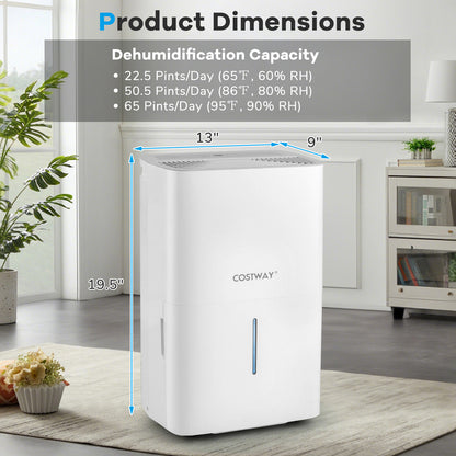 65 Pints Dehumidifier with 24H Timer and LED Display, White Dehumidifiers at Gallery Canada