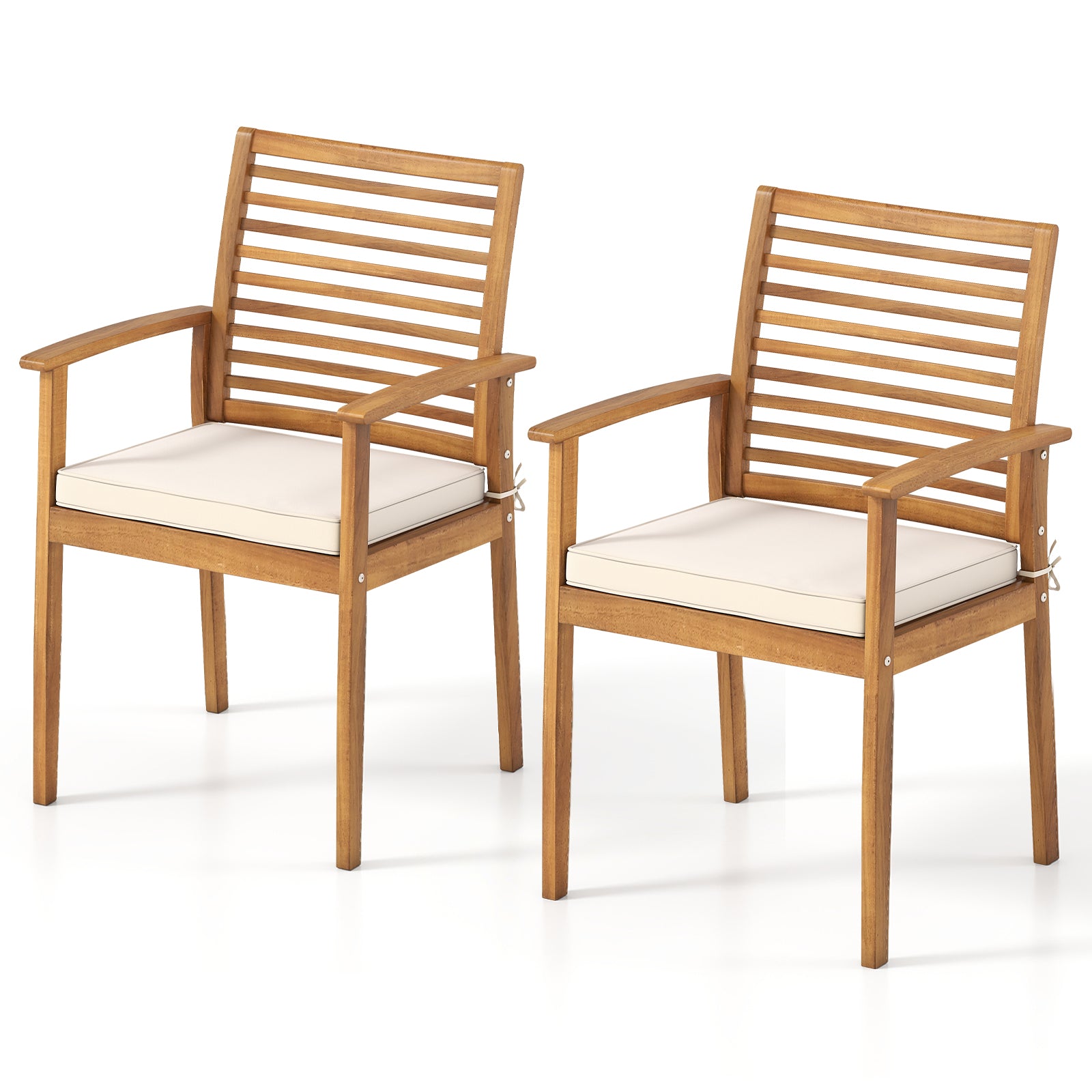 Outdoor Patio Dining Chairs Set of 2 with Removable Padded Cushion and Slatted Backrest, Beige Patio Dining Chairs at Gallery Canada
