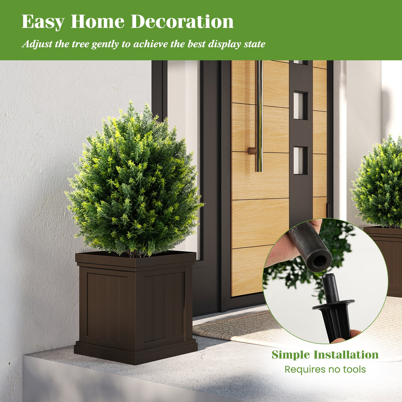 24 Inches Artificial Cypress Topiary Ball Tree Set with Ground Spike, Green Faux Plants at Gallery Canada