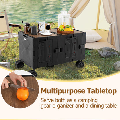 Large Foldable Utility Cart with 2-Tier Storage Crates and Telescoping Handle, Black Camping Furniture at Gallery Canada