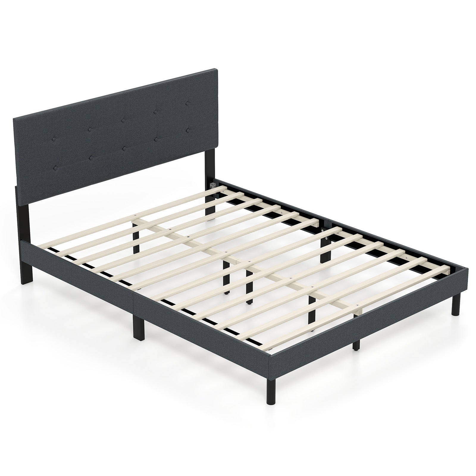 Queen Size Upholstered Bed Frame, Platform Bed, Dark Gray Simple Bed Frame at Gallery Canada