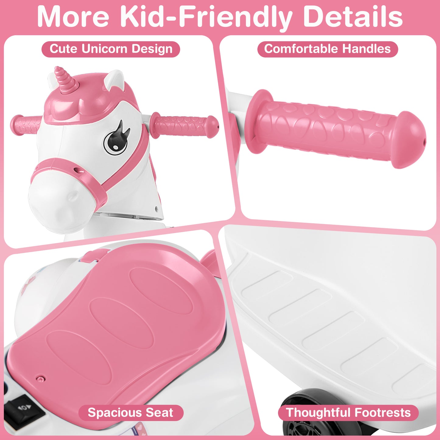 12V Unicorn Ride on Toy with Training Wheels and Horse Riding Mode, Pink Powered Ride On Toys at Gallery Canada