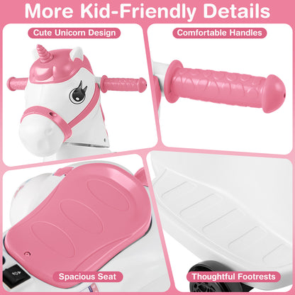 12V Unicorn Ride on Toy with Training Wheels and Horse Riding Mode, Pink Powered Ride On Toys at Gallery Canada