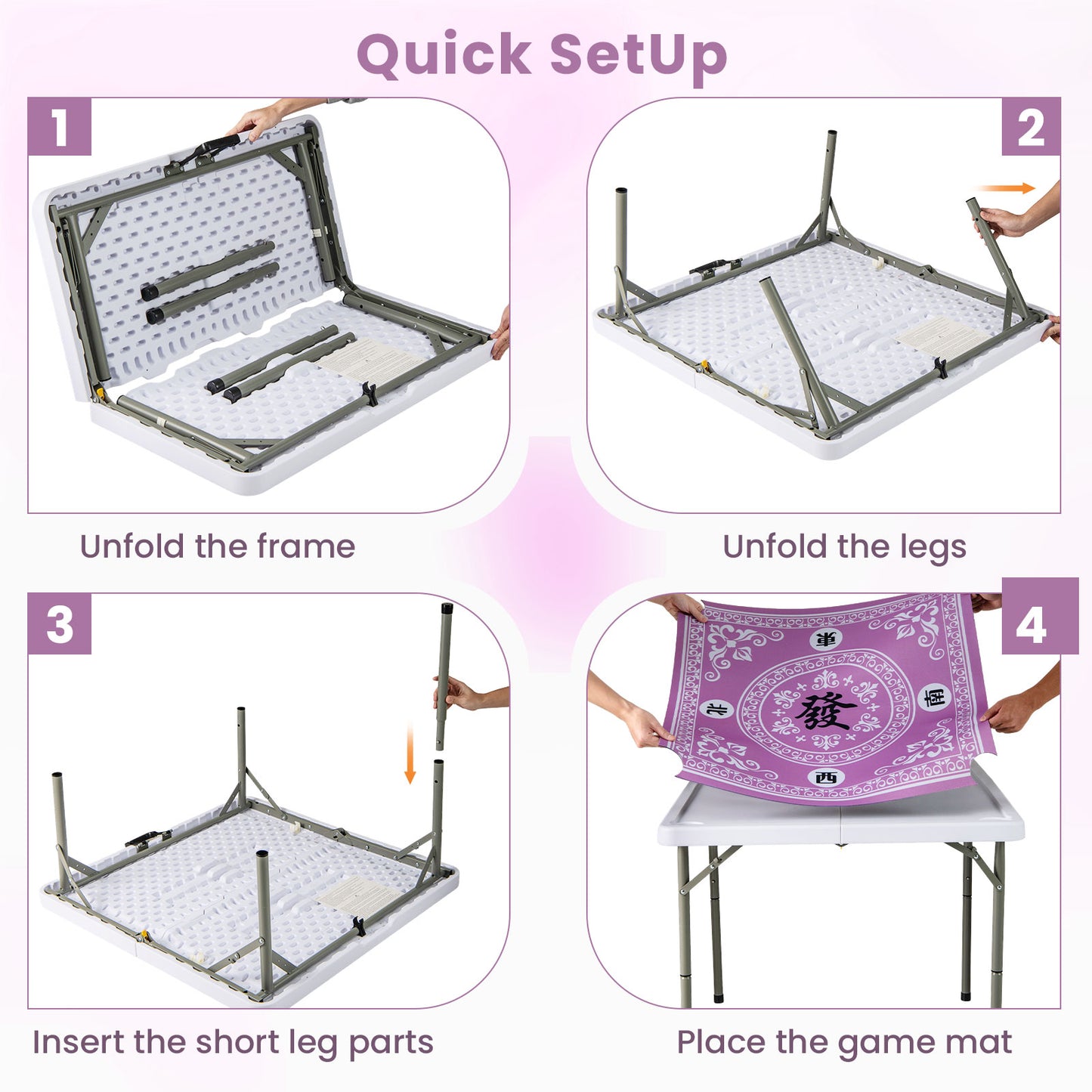 35 Inch 4 Player Folding Mahjong Table With Cup Holders, Pink Game Room at Gallery Canada