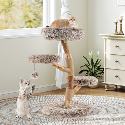 Cat Tree Solid Pear Wood with Perch and Natural Jute Scratching Posts, Brown Cat Trees Condos & Scratchers at Gallery Canada