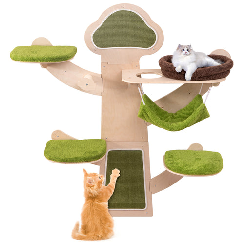 Wall-Mounted Cat Tower Cat Wall Shelves Furniture with Bed, Green