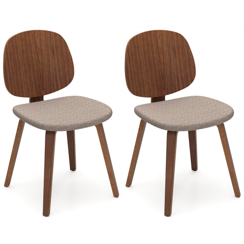 Wooden Dining Chair Set Of 2, Bentwood Frame, Padded Seat, Walnut