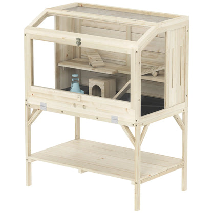 Cage en bois pour hamster, dessus ouvrable, biberon d'eau, panneaux transparents, transparent