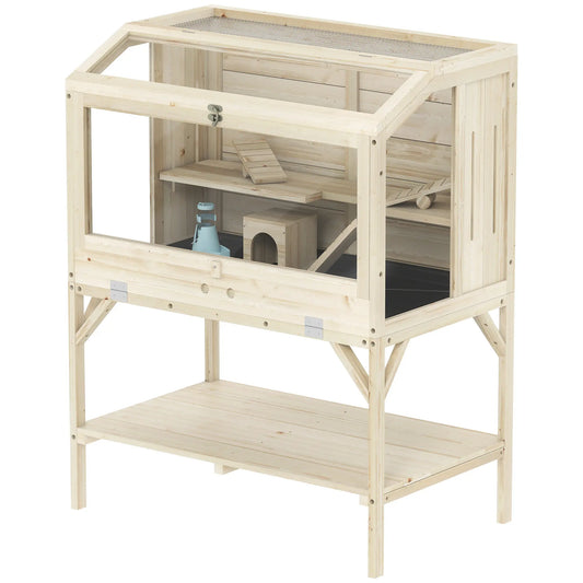 Wooden Hamster Cage, Openable Top, Water Bottle, Transparent Panels, Transparent Hamster Cages Natural wood finish at Gallery Canada