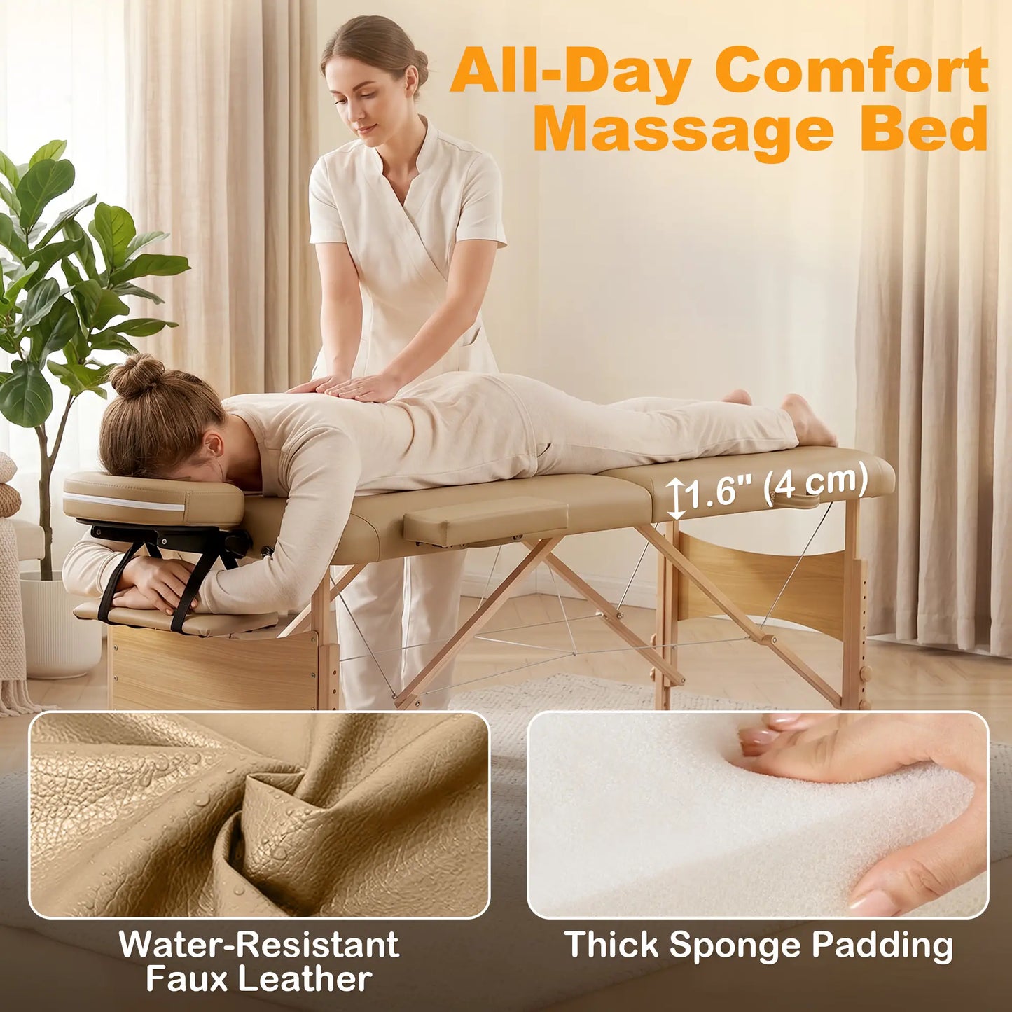 Height Adjustable Professional Salon Spa Facial Couch Bed, Portable Folding Massage Table, Light Brown