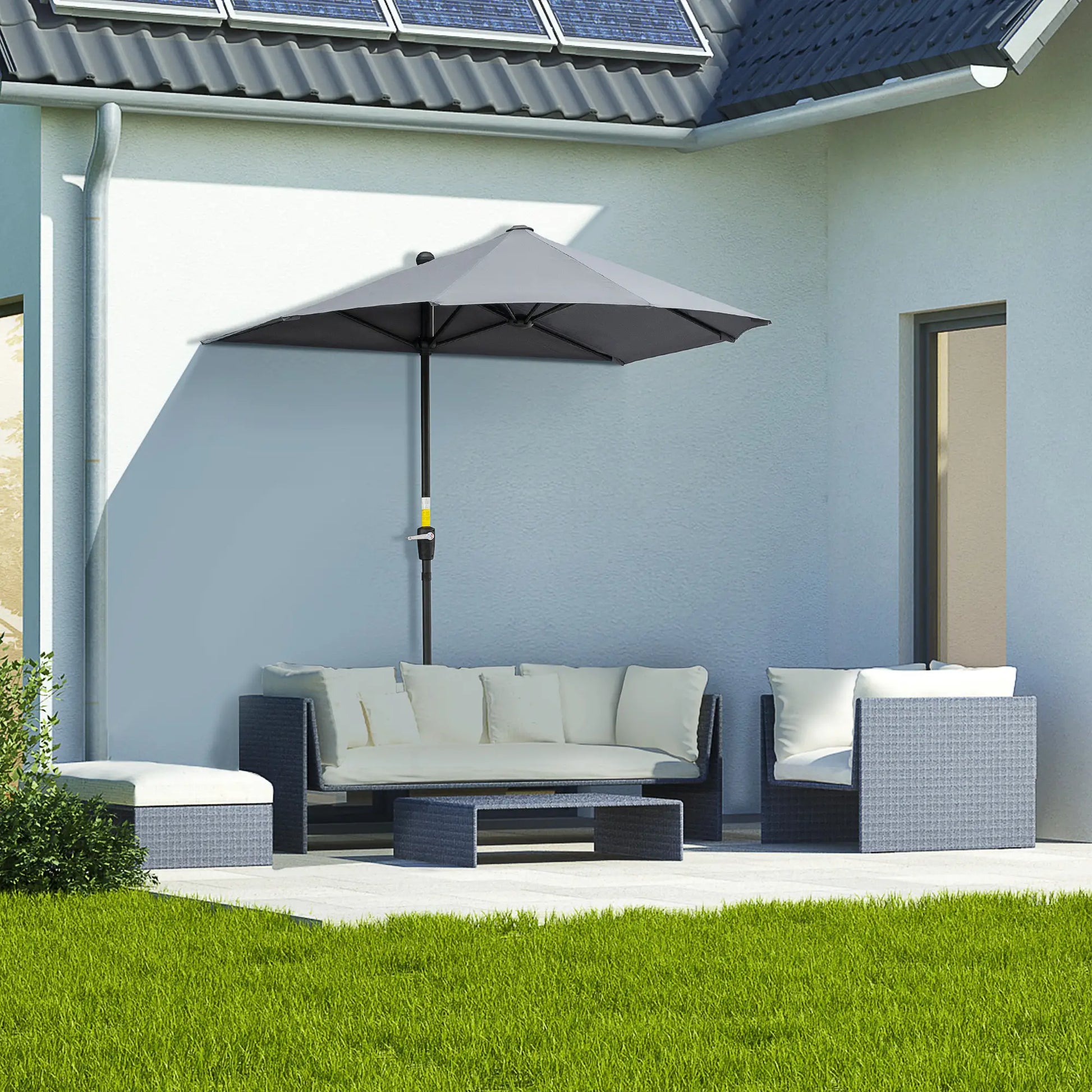 6.6 x 6ft Half Patio Umbrella, Double-Sided Canopy, Crank Handle, Grey Sun Umbrellas at Gallery Canada