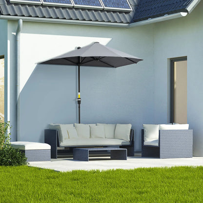 6.6 x 6ft Half Patio Umbrella, Double-Sided Canopy, Crank Handle, Grey Sun Umbrellas at Gallery Canada
