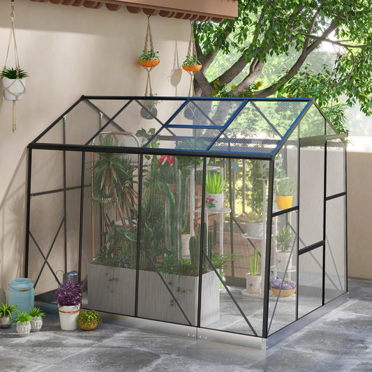 6' x 8' Walk-in Polycarbonate Greenhouse Aluminium Green House with Sliding Door, 5-Level Roof Vent, Rain Gutter - Gallery Canada