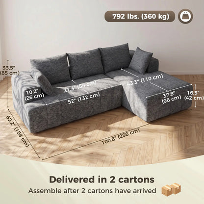 101 Modular Sectional Sofa With Chaise, Cloud Couch, Grey