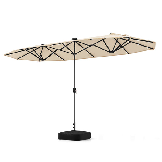 13FT Double-Sided Patio Umbrella With Solar Lights, Beige Outdoor Umbrellas Beige at Gallery Canada