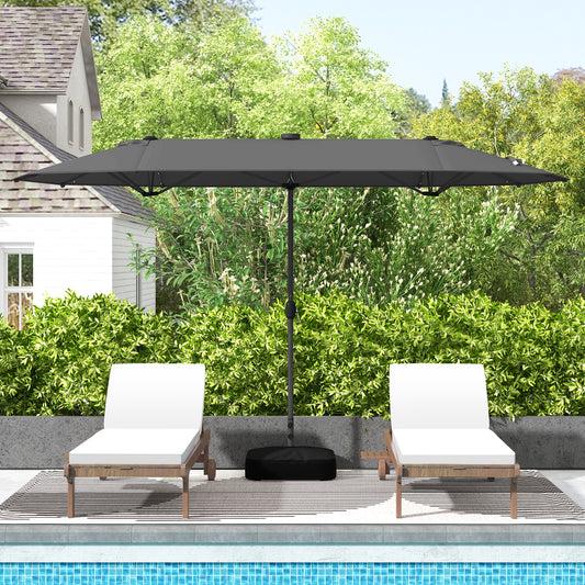 13FT Double-Sided Patio Umbrella, Solar Lights, Gray Outdoor Umbrellas Gray at Gallery Canada