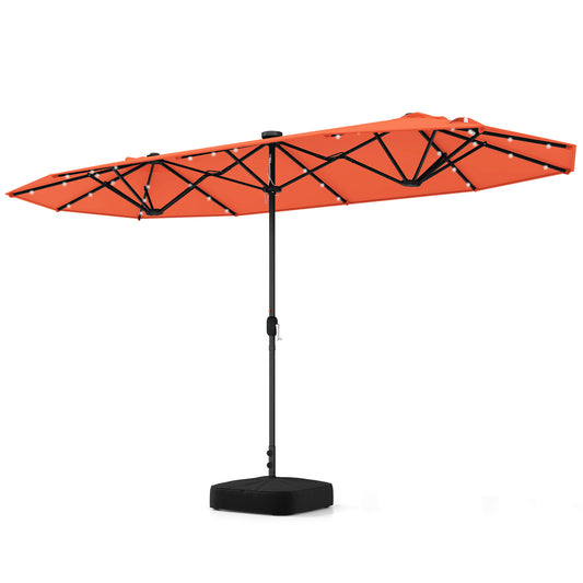 13FT Double-Sided Patio Umbrella With Solar Lights, Orange Outdoor Umbrellas Orange at Gallery Canada