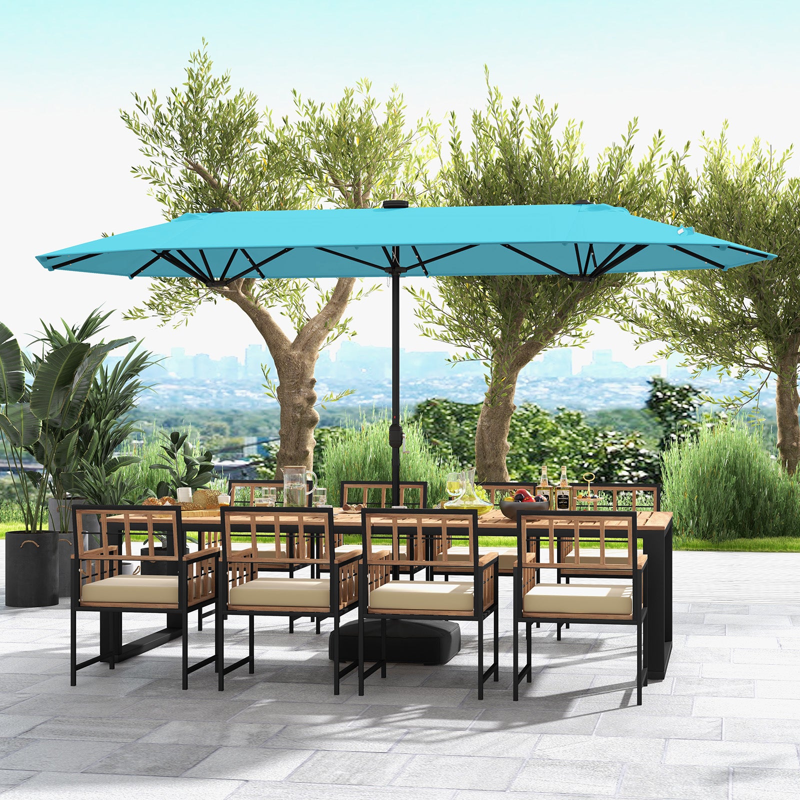 13FT Double-Sided Patio Umbrella, Solar Lights, Turquoise Outdoor Umbrellas at Gallery Canada