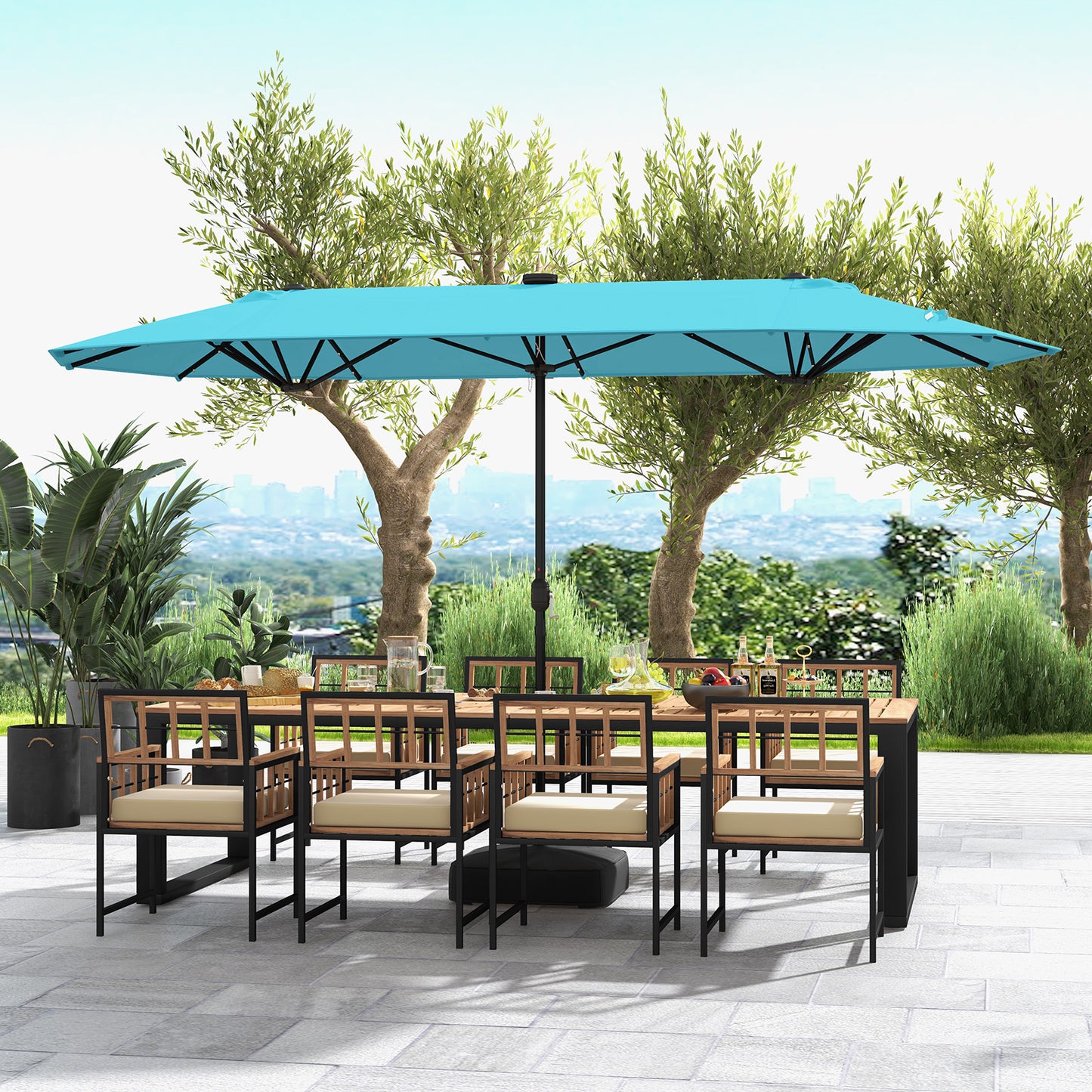 13FT Double-Sided Patio Umbrella, Solar Lights, Turquoise Outdoor Umbrellas at Gallery Canada
