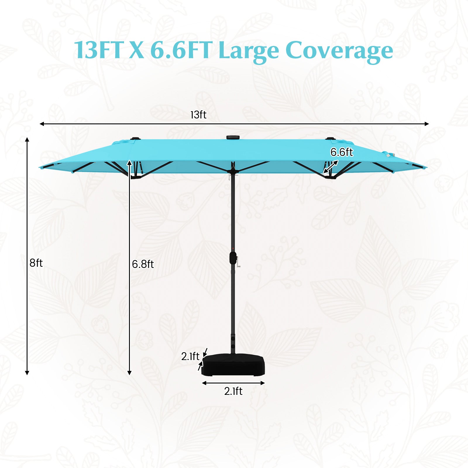 13FT Double-Sided Patio Umbrella, Solar Lights, Turquoise Outdoor Umbrellas at Gallery Canada