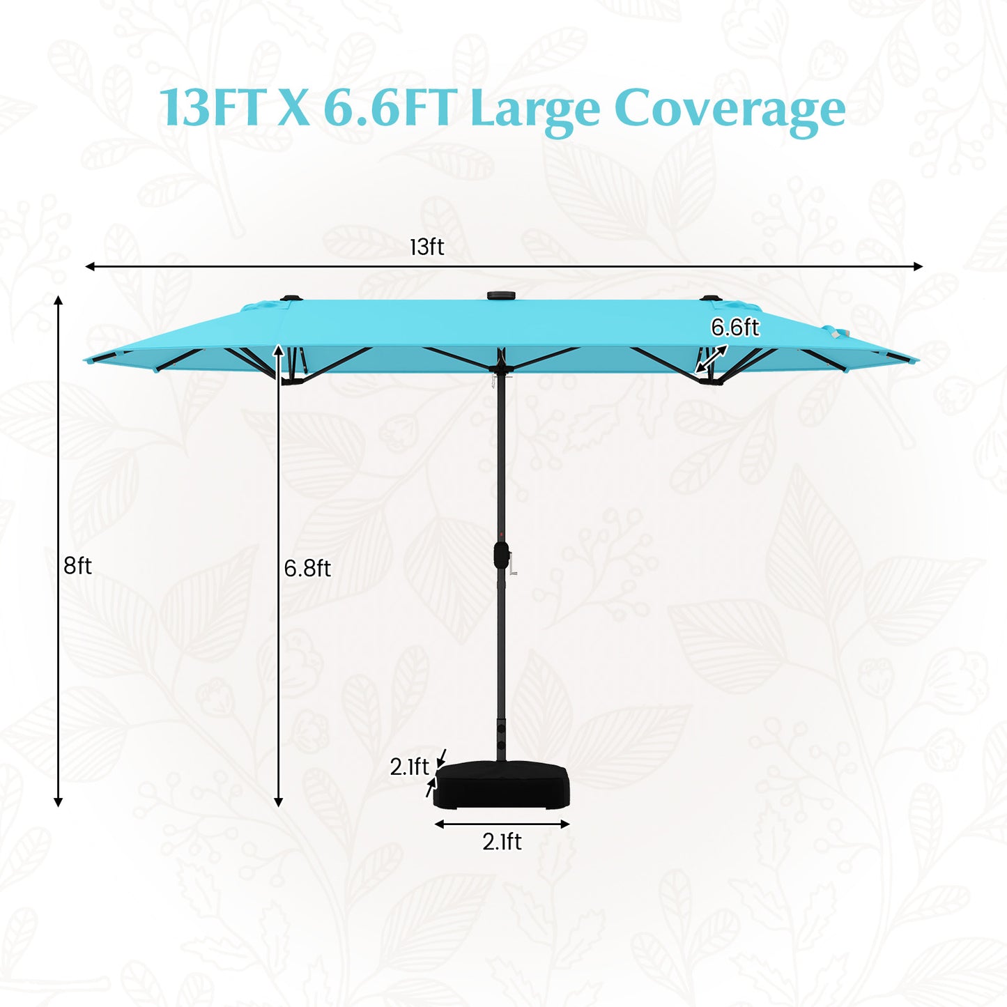 13FT Double-Sided Patio Umbrella, Solar Lights, Turquoise Outdoor Umbrellas at Gallery Canada
