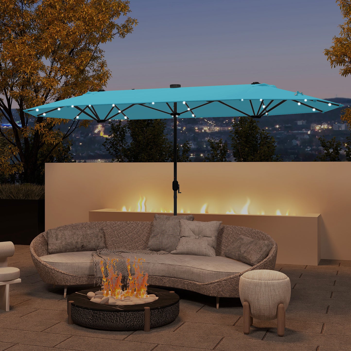 13FT Double-Sided Patio Umbrella, Solar Lights, Turquoise Outdoor Umbrellas at Gallery Canada