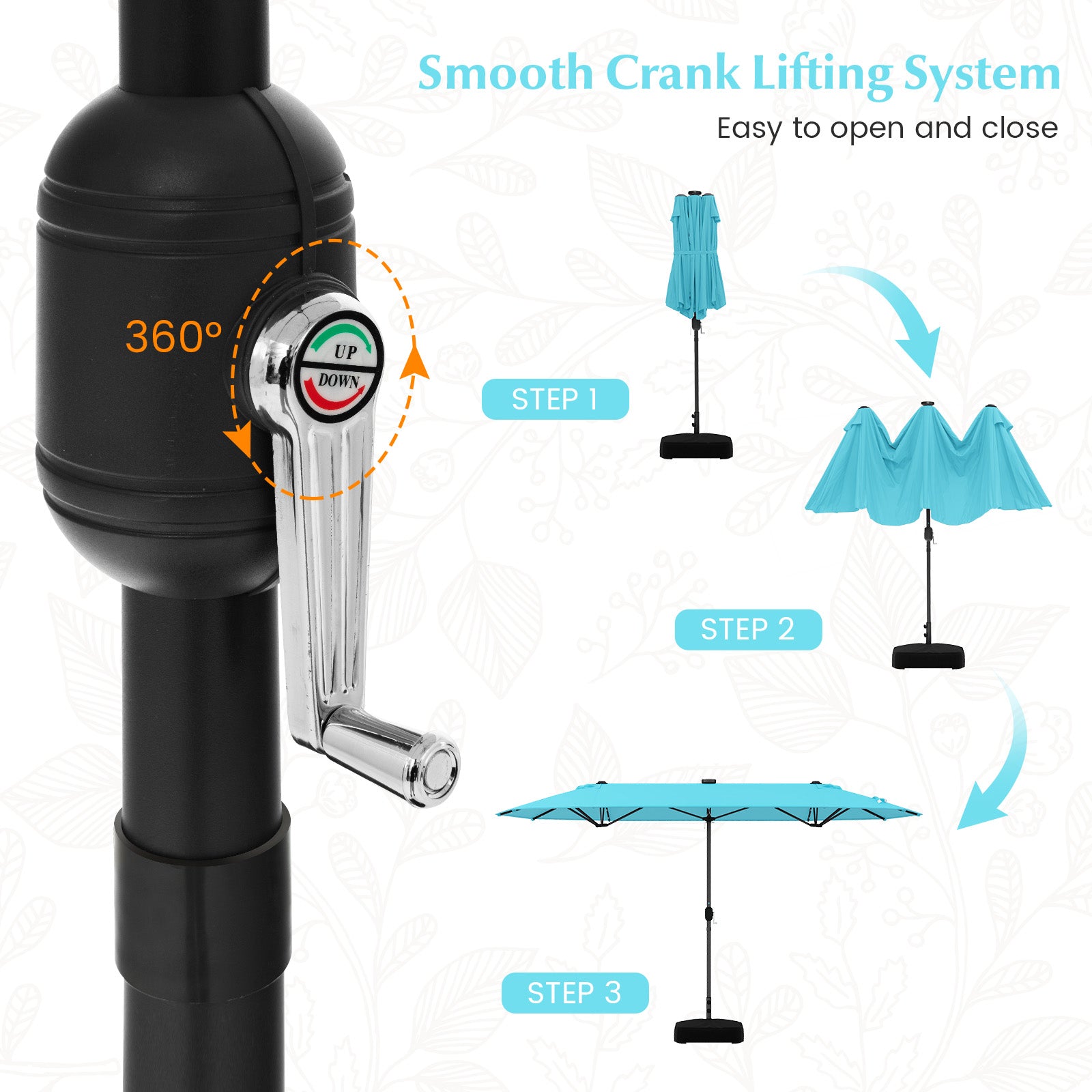 13FT Double-Sided Patio Umbrella, Solar Lights, Turquoise Outdoor Umbrellas at Gallery Canada