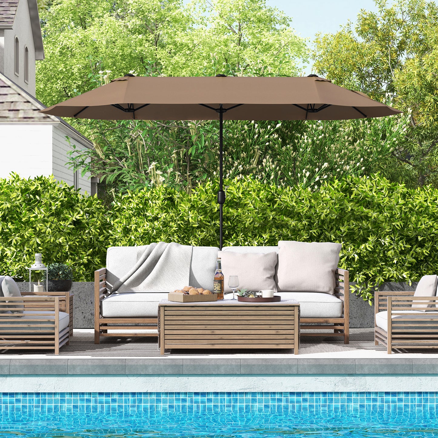 13 FT Double-Sided Patio Umbrella With Crank, Tan Outdoor Umbrellas at Gallery Canada