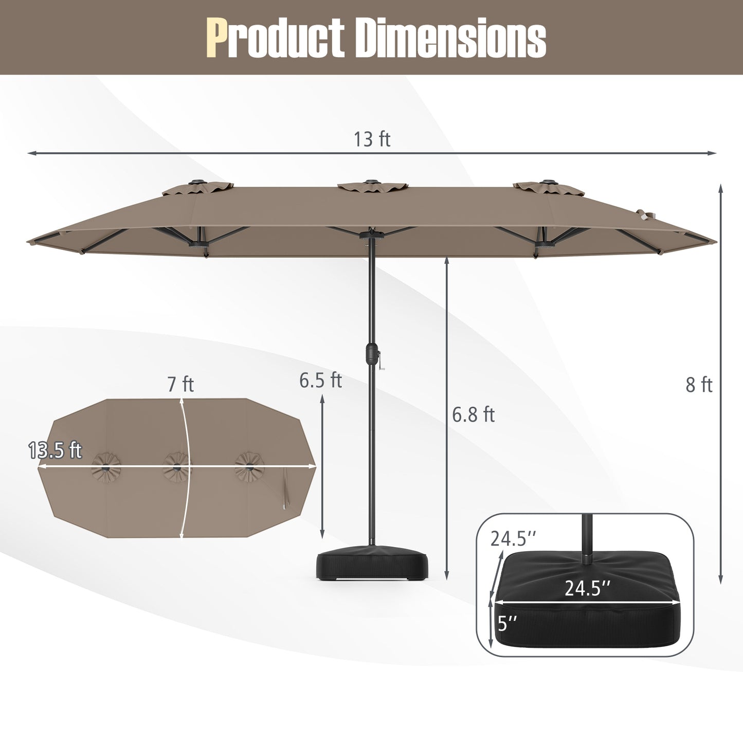 13 FT Double-Sided Patio Umbrella With Crank, Tan Outdoor Umbrellas at Gallery Canada