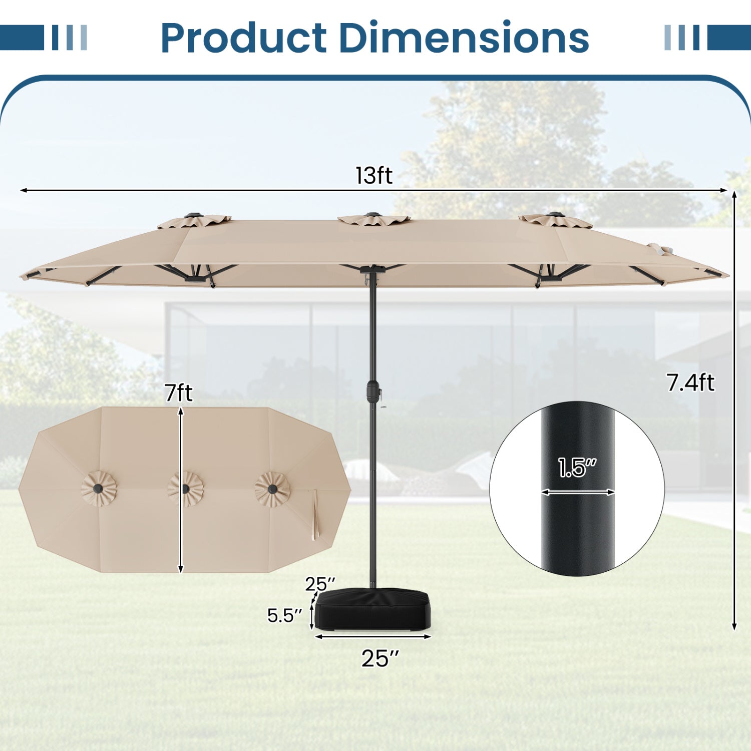 13FT Double-Sided Patio Umbrella With Solar Lights, Beige Outdoor Umbrellas at Gallery Canada