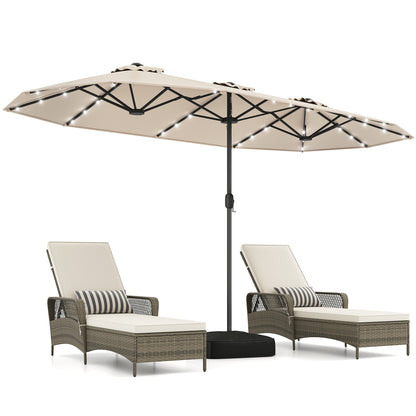 13FT Double-Sided Patio Umbrella With Solar Lights, Beige Outdoor Umbrellas Beige at Gallery Canada