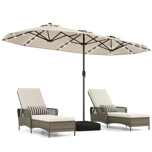 13FT Double-Sided Patio Umbrella With Solar Lights, Beige