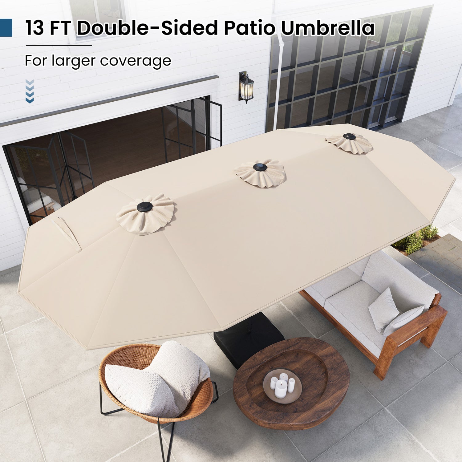 13FT Double-Sided Patio Umbrella With Solar Lights, Beige Outdoor Umbrellas at Gallery Canada