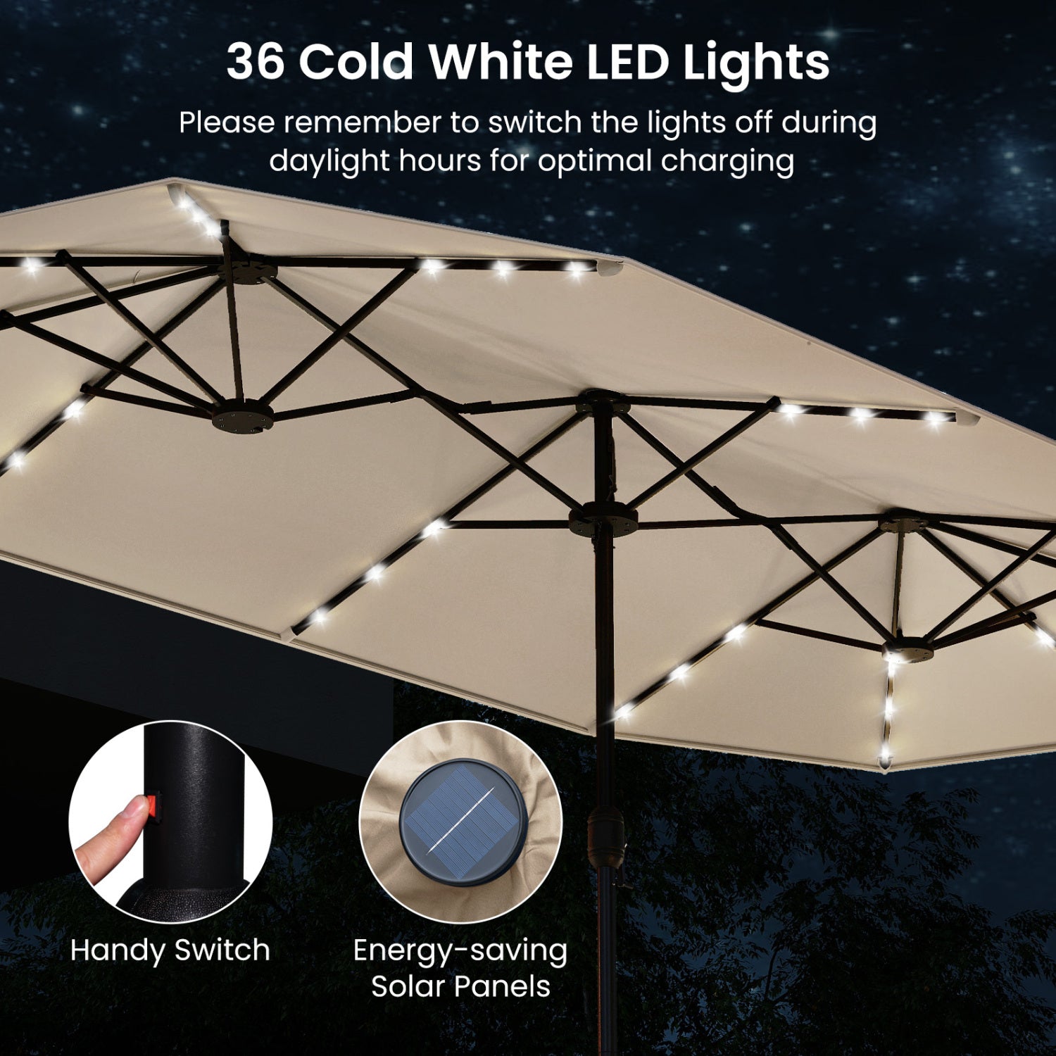 13FT Double-Sided Patio Umbrella With Solar Lights, Beige Outdoor Umbrellas at Gallery Canada