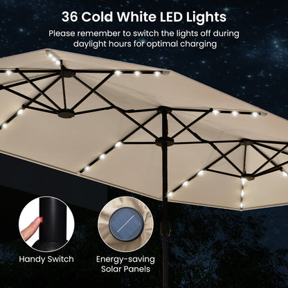 13FT Double-Sided Patio Umbrella With Solar Lights, Beige Outdoor Umbrellas at Gallery Canada