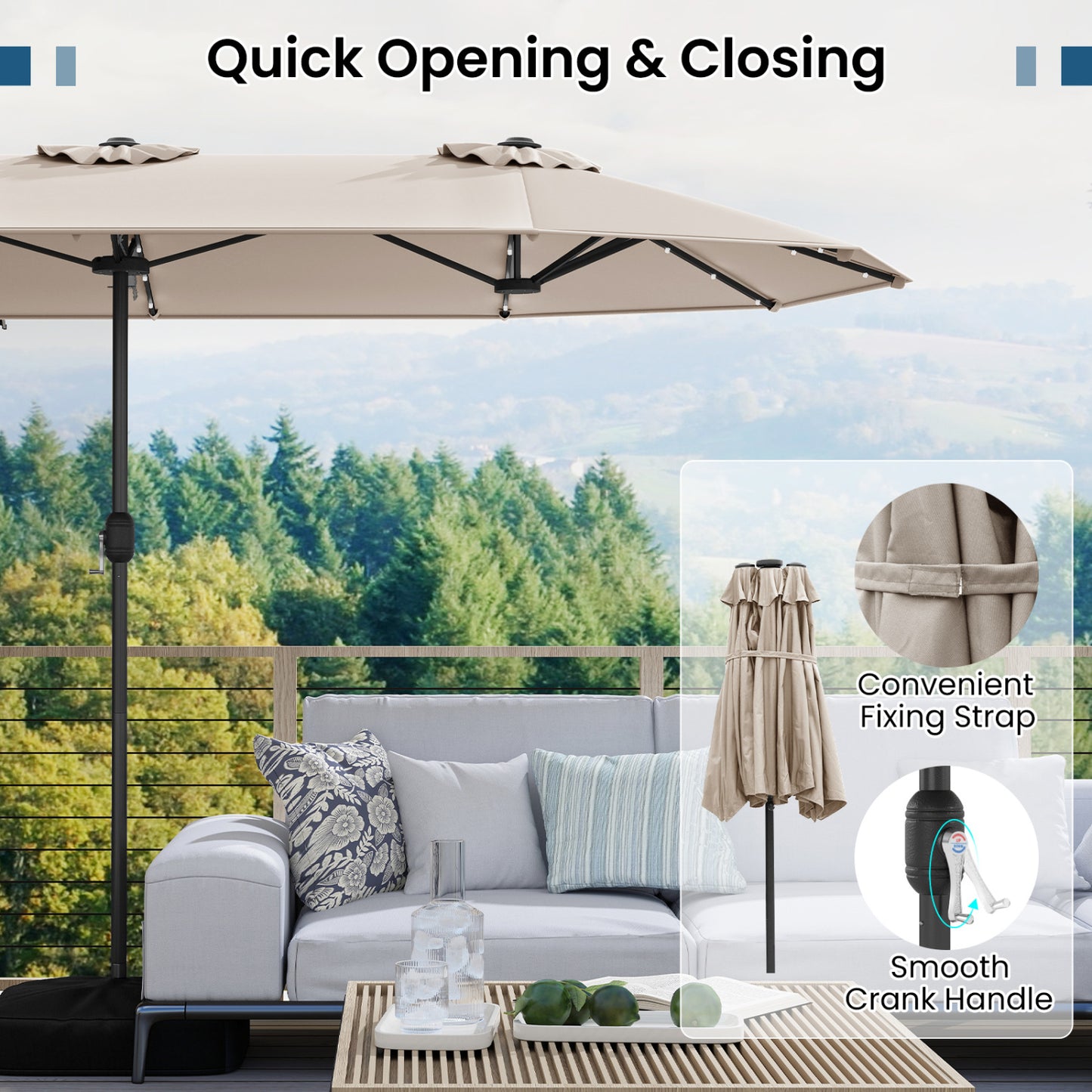 13FT Double-Sided Patio Umbrella With Solar Lights, Beige Outdoor Umbrellas at Gallery Canada