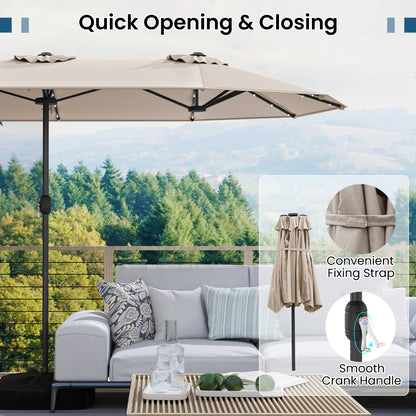 13FT Double-Sided Patio Umbrella With Solar Lights, Beige Outdoor Umbrellas at Gallery Canada