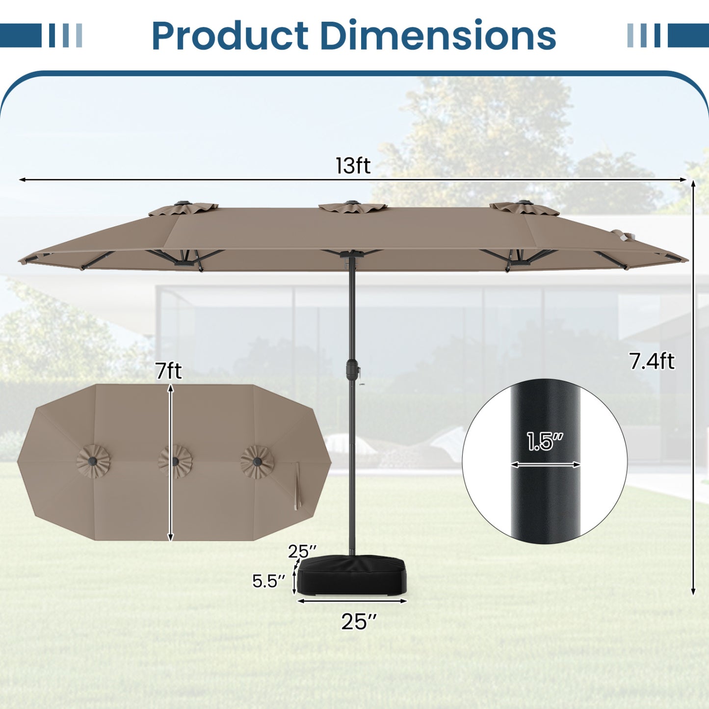 13FT Double-Sided Patio Umbrella With Solar Lights, Coffee Outdoor Umbrellas at Gallery Canada