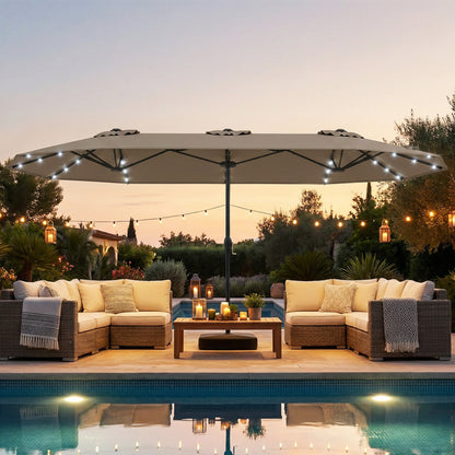 13FT Double-Sided Patio Umbrella With Solar Lights, Coffee Outdoor Umbrellas at Gallery Canada