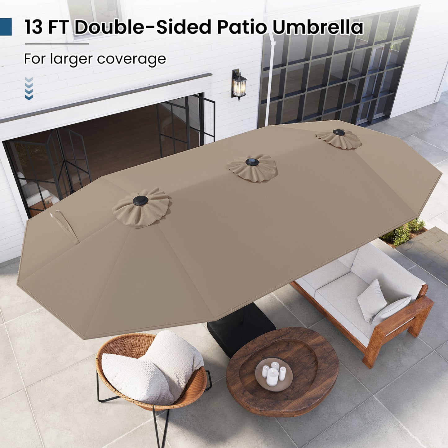 13FT Double-Sided Patio Umbrella With Solar Lights, Coffee Outdoor Umbrellas at Gallery Canada