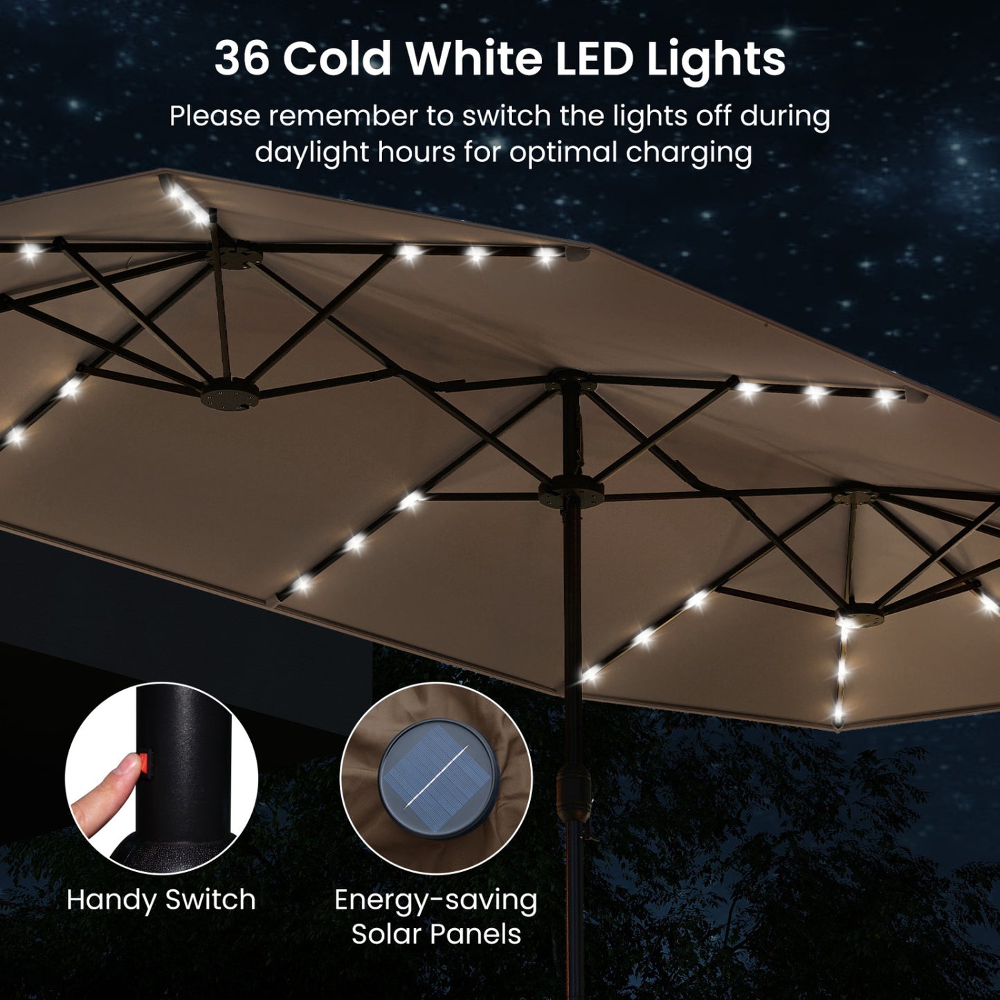 13FT Double-Sided Patio Umbrella With Solar Lights, Coffee Outdoor Umbrellas at Gallery Canada
