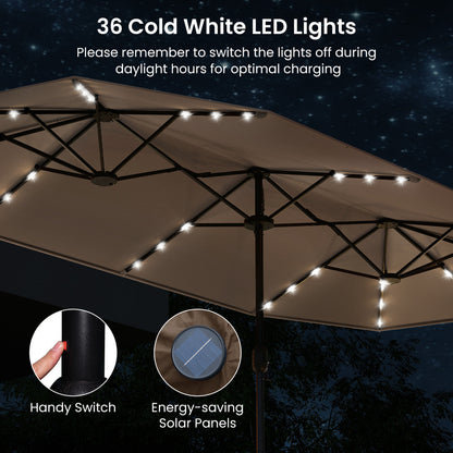 13FT Double-Sided Patio Umbrella With Solar Lights, Coffee Outdoor Umbrellas at Gallery Canada