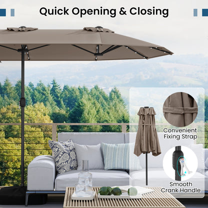 13FT Double-Sided Patio Umbrella With Solar Lights, Coffee Outdoor Umbrellas at Gallery Canada