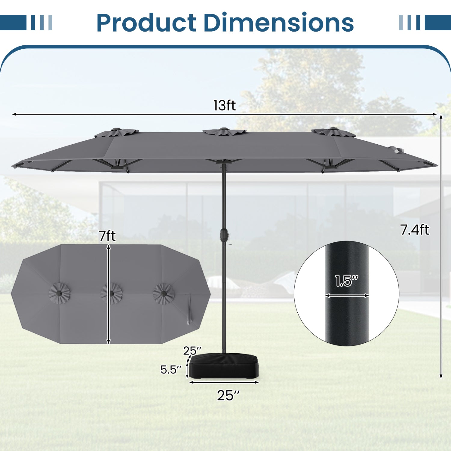13FT Double-Sided Patio Umbrella, Solar Lights, Gray Outdoor Umbrellas at Gallery Canada