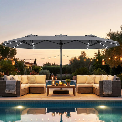 13FT Double-Sided Patio Umbrella, Solar Lights, Gray Outdoor Umbrellas at Gallery Canada