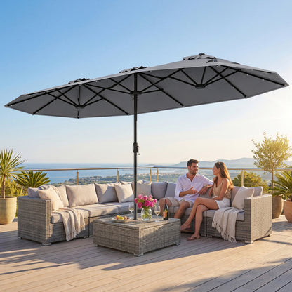 13FT Double-Sided Patio Umbrella, Solar Lights, Gray Outdoor Umbrellas at Gallery Canada