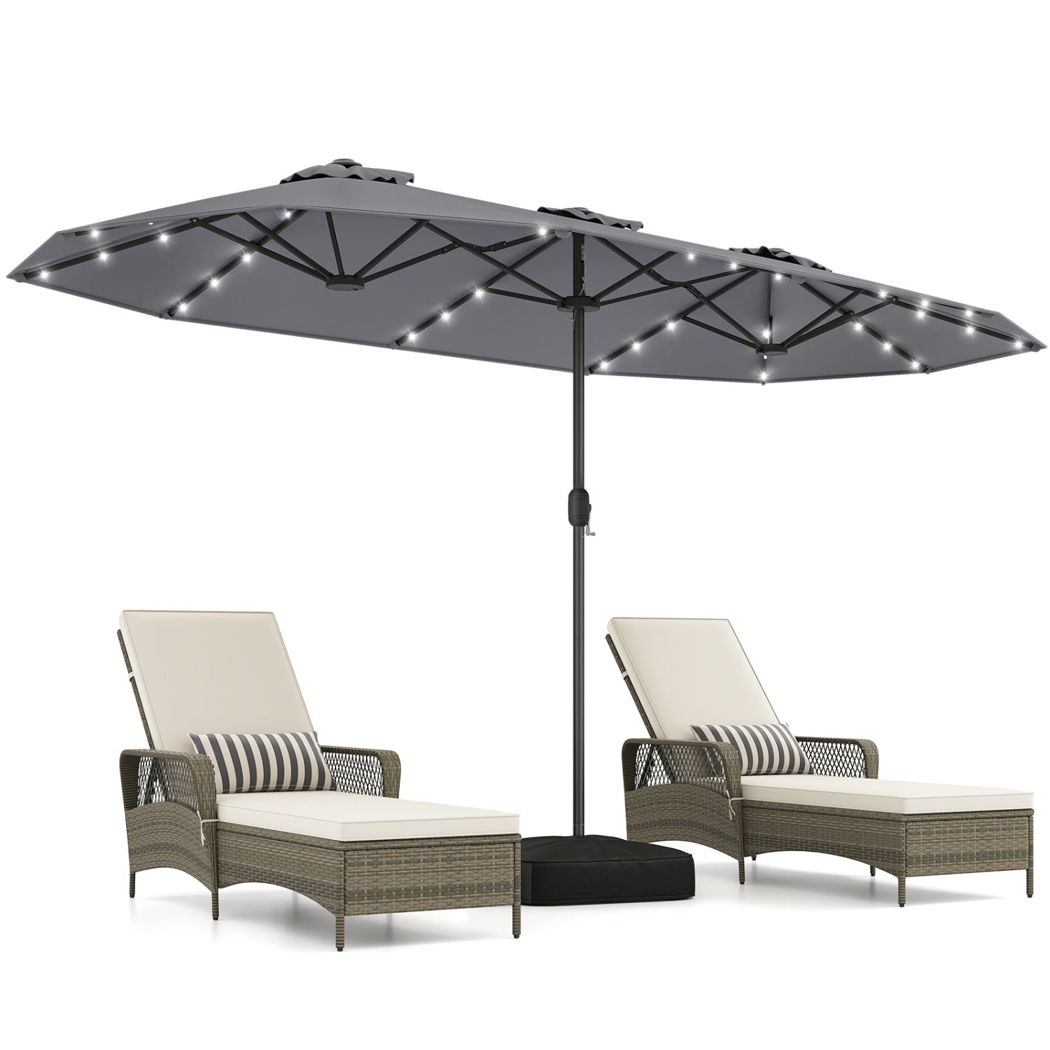 13FT Double-Sided Patio Umbrella, Solar Lights, Gray Outdoor Umbrellas at Gallery Canada