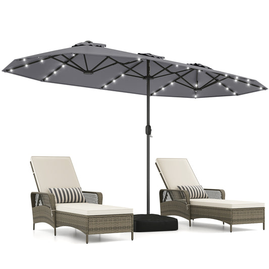 13FT Double-Sided Patio Umbrella, Solar Lights, Gray Outdoor Umbrellas Gray at Gallery Canada